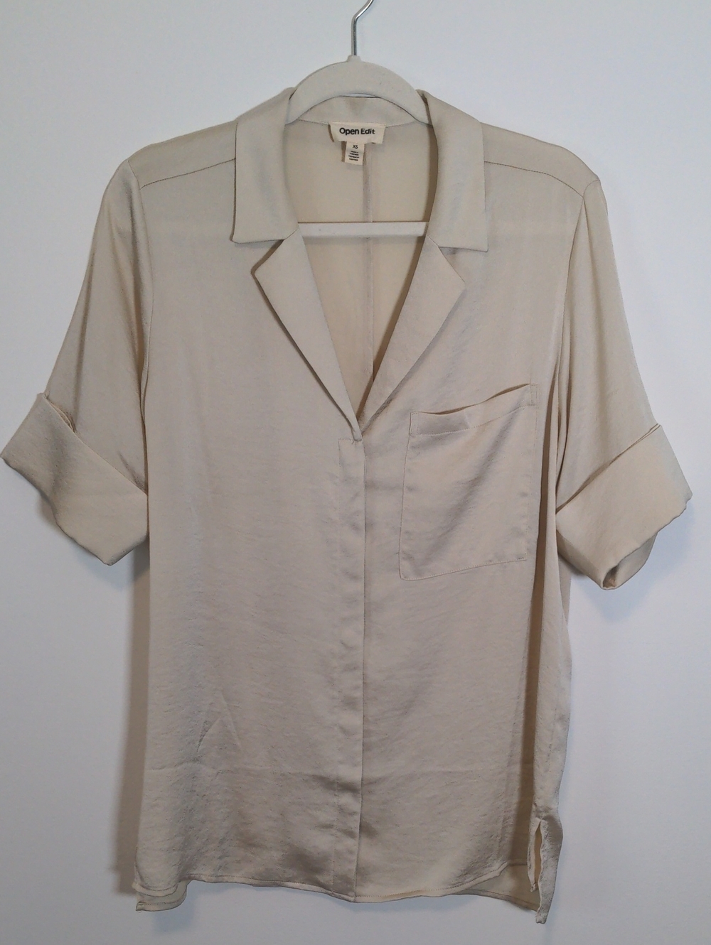 Open Edit Women's Cream Short-Sleeve Button Front Blouse